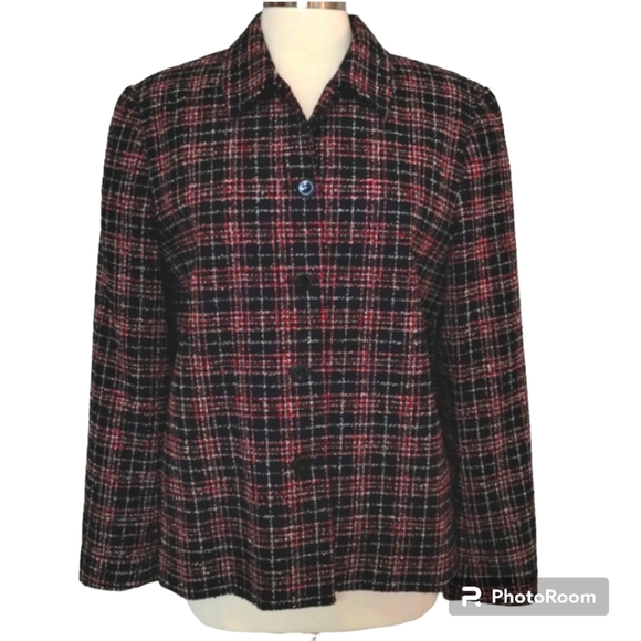 Vintage Villager Liz Claiborne Blazer 14 Plaid Weave Jacket Pockets - Picture 1 of 8